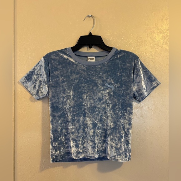 Victoria's Secret Tops - Victorias Secret PINK Blue Crush Velour crop top sz XS